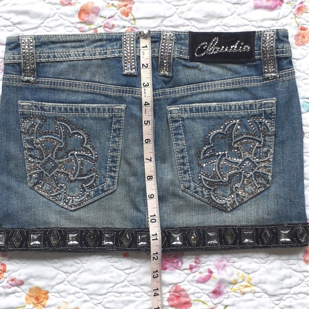 Swarovski Claudio Milano Crystal Denim Miniskirt Jean Miniskirt Size S - Picture 10 of 10